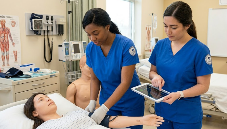 Students practicing clinical skills