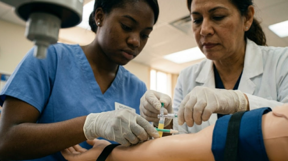 Phlebotomy-students-training-in-a-lab-classroom