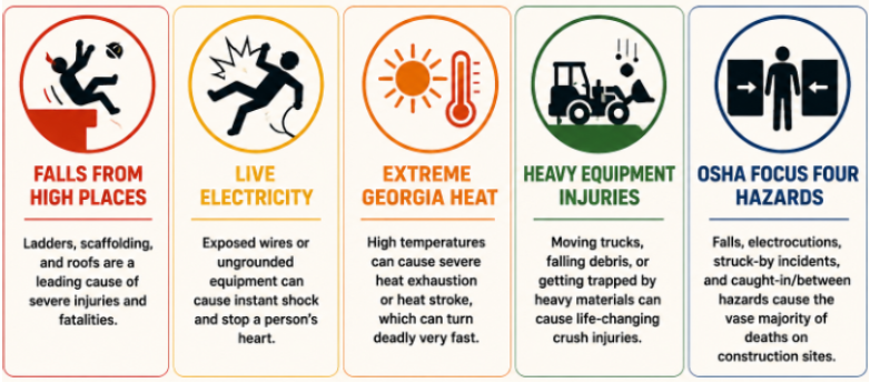 Construction site hazards infographic.